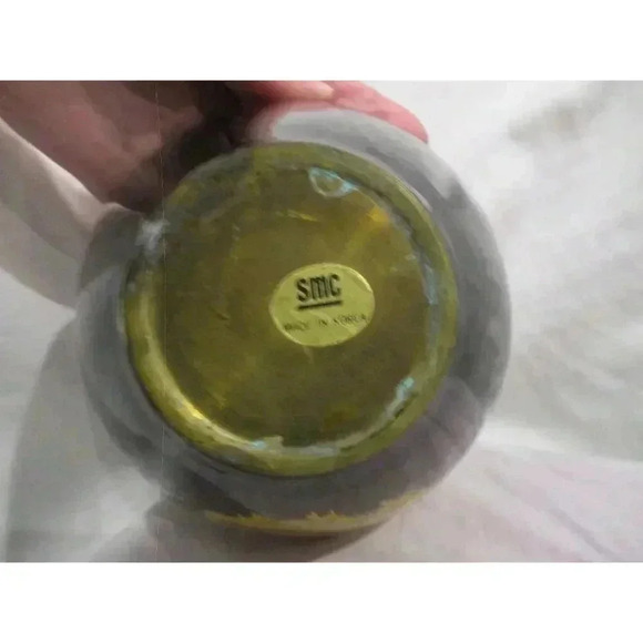 Vase, Black Lacquered Brass Vase with peacock and floral decoration Asian flare - Picture 6 of 7